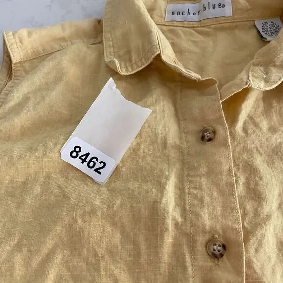 Anchor Blue Shirt Top Womens Large Yellow Sleeveless Linen Classic Button-Up - Picture 7 of 7